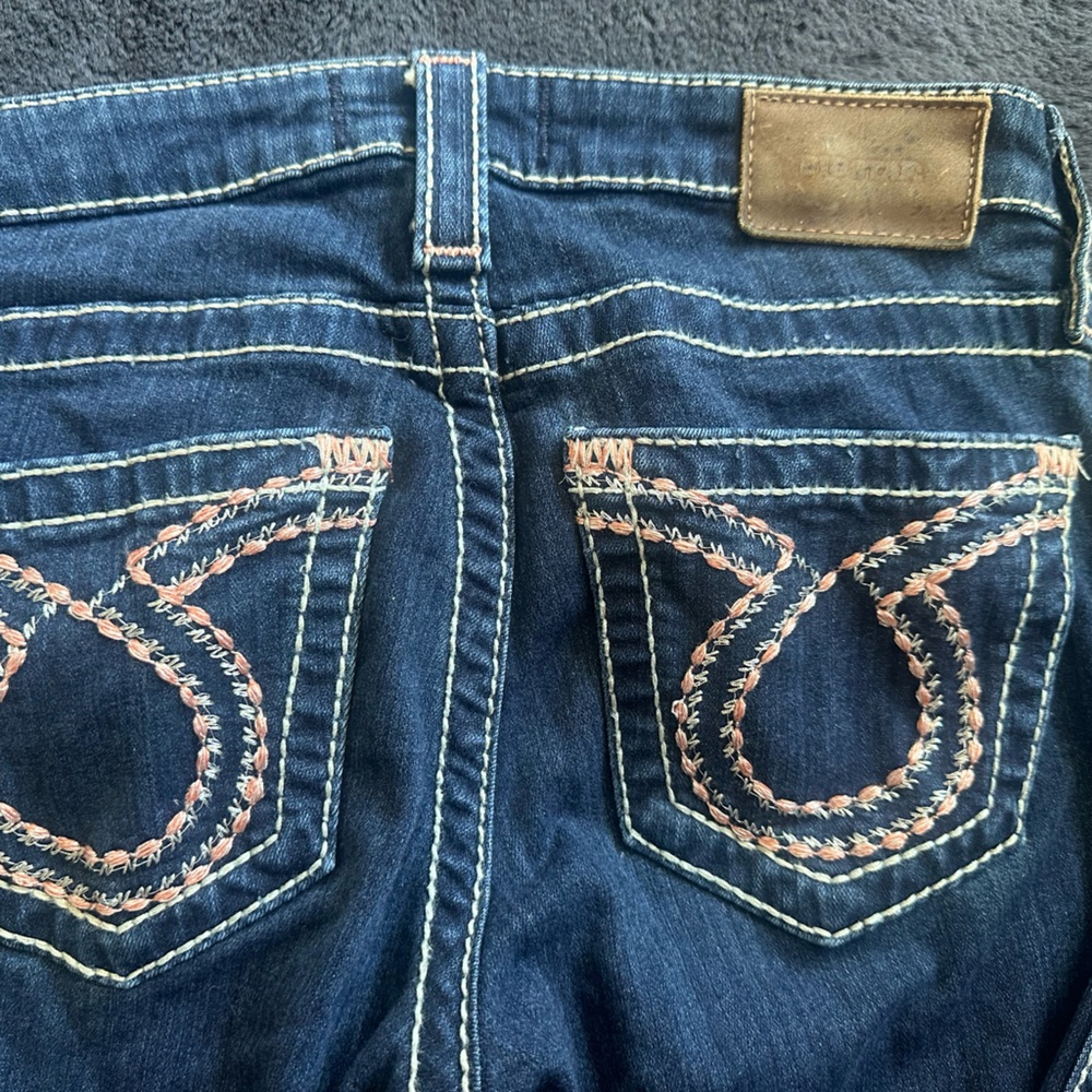 Big Star medium wash pink embroidery straight leg jeans